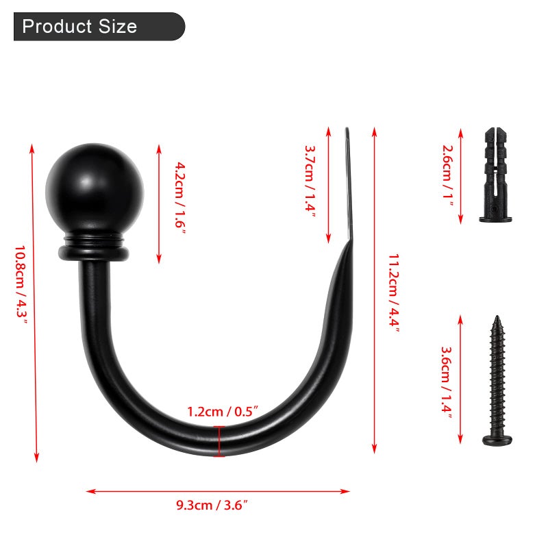Sumnacon Set of 2 Metal Decorative Curtain Holdbacks, Wall Mounted Window Drapery Tiebacks for Bedroom, Livingroom, Office Come with Screws, Black - Image 3